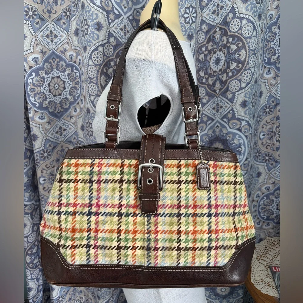 Coach Hampton Tattersall Houndstooth Wool Shoulder Bag - F12633
